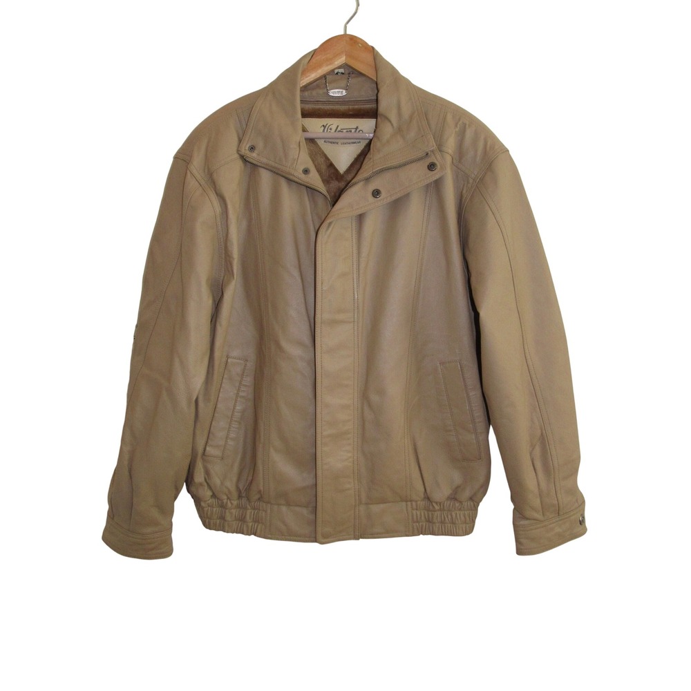VINTAGE 90s Vilanto Heavyweight Leather Jacket Bomber XL Removable Liner - Picture 1 of 11
